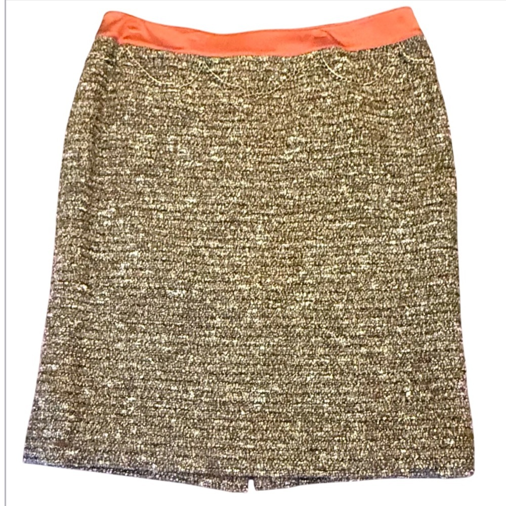 Etcetera by Carlisle Gold Chain Brown/Orange Tweed midi skirt Size 8/Medium $395
